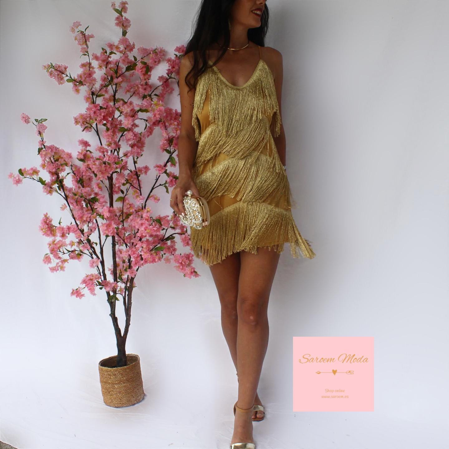 Gold Mini Dress with Metallic Fringe and Sequins Gold Mini Dress with Metallic Fringe and Sequins — Gold Dress Outfits 2027