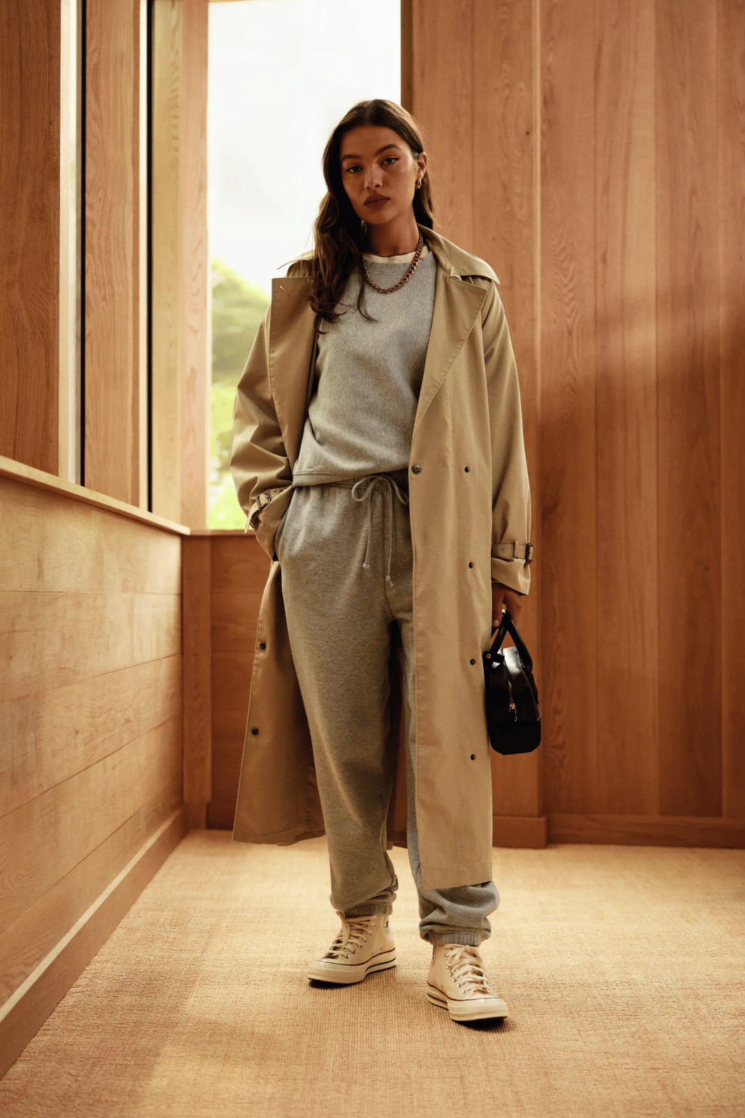 Trench Coat with Sweatshirt and Sweatpants — Casual Teacher Outfits 2027