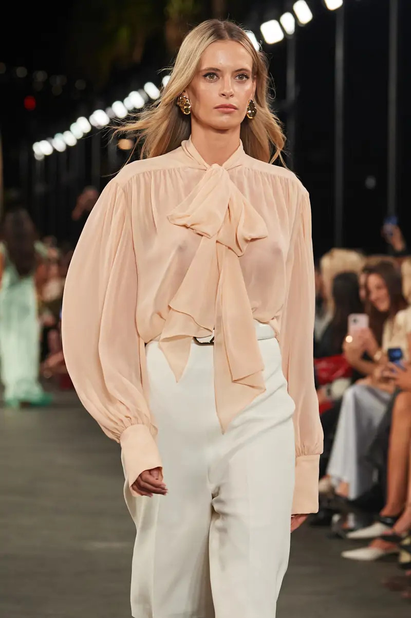 Voluminous Pussy-Bow Blouse with Wide-Leg Trousers Voluminous Pussy-Bow Blouse with Wide-Leg Trousers — Poetcore Outfits 2027