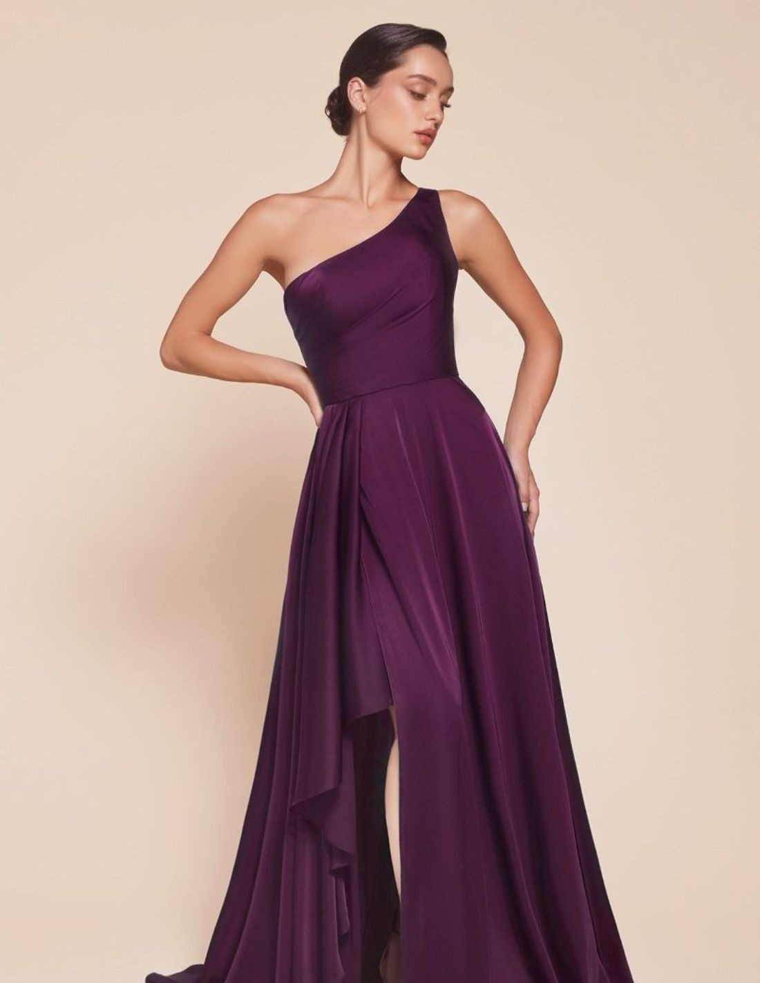 Purple Satin One-Shoulder Dress with High Slit Purple Satin One-Shoulder Dress with High Slit — Off the Shoulder Dresses 2027