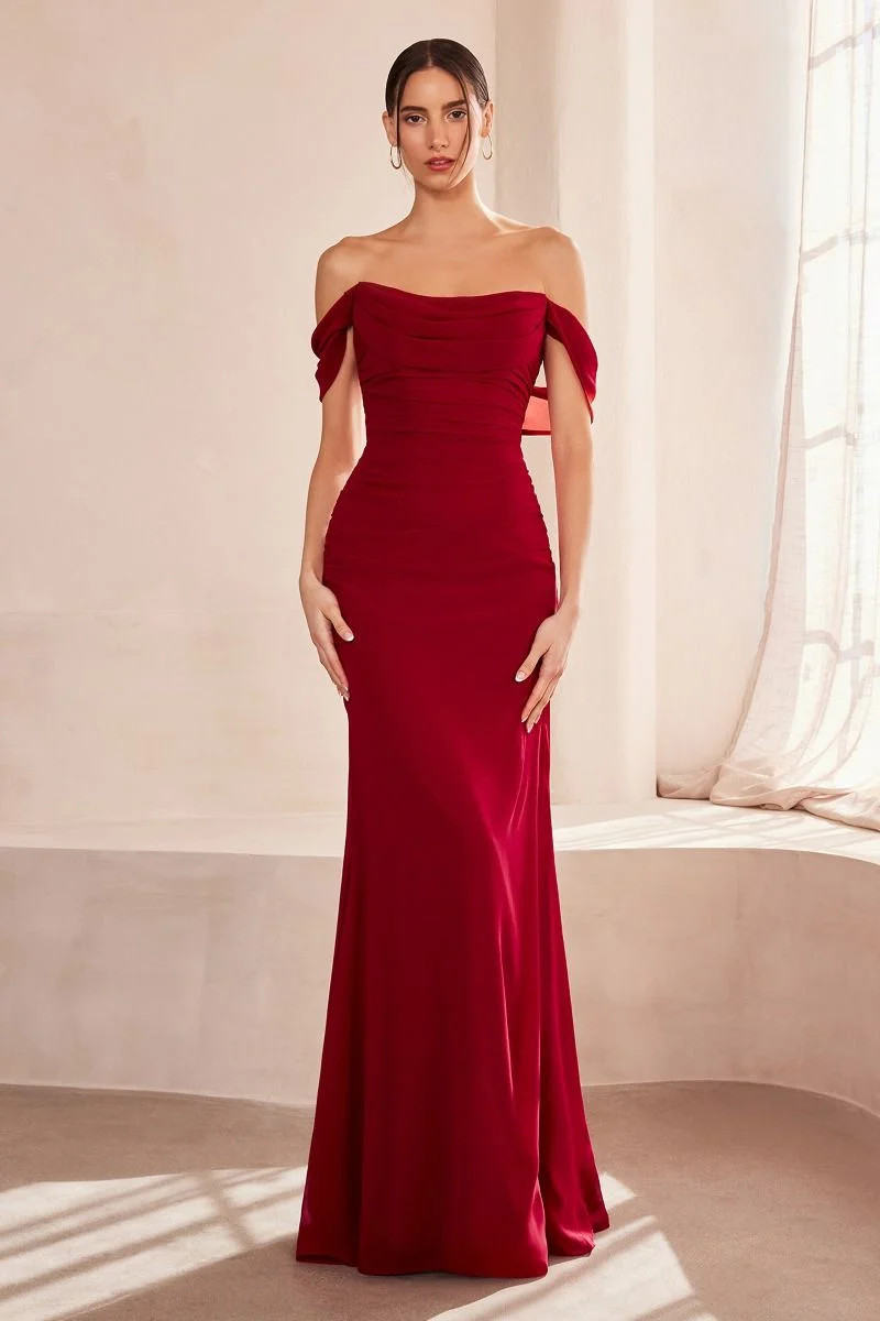 Red Jersey Off-the-Shoulder Dress with Draped Bodice Red Jersey Off-the-Shoulder Dress with Draped Bodice — Off the Shoulder Dresses 2027