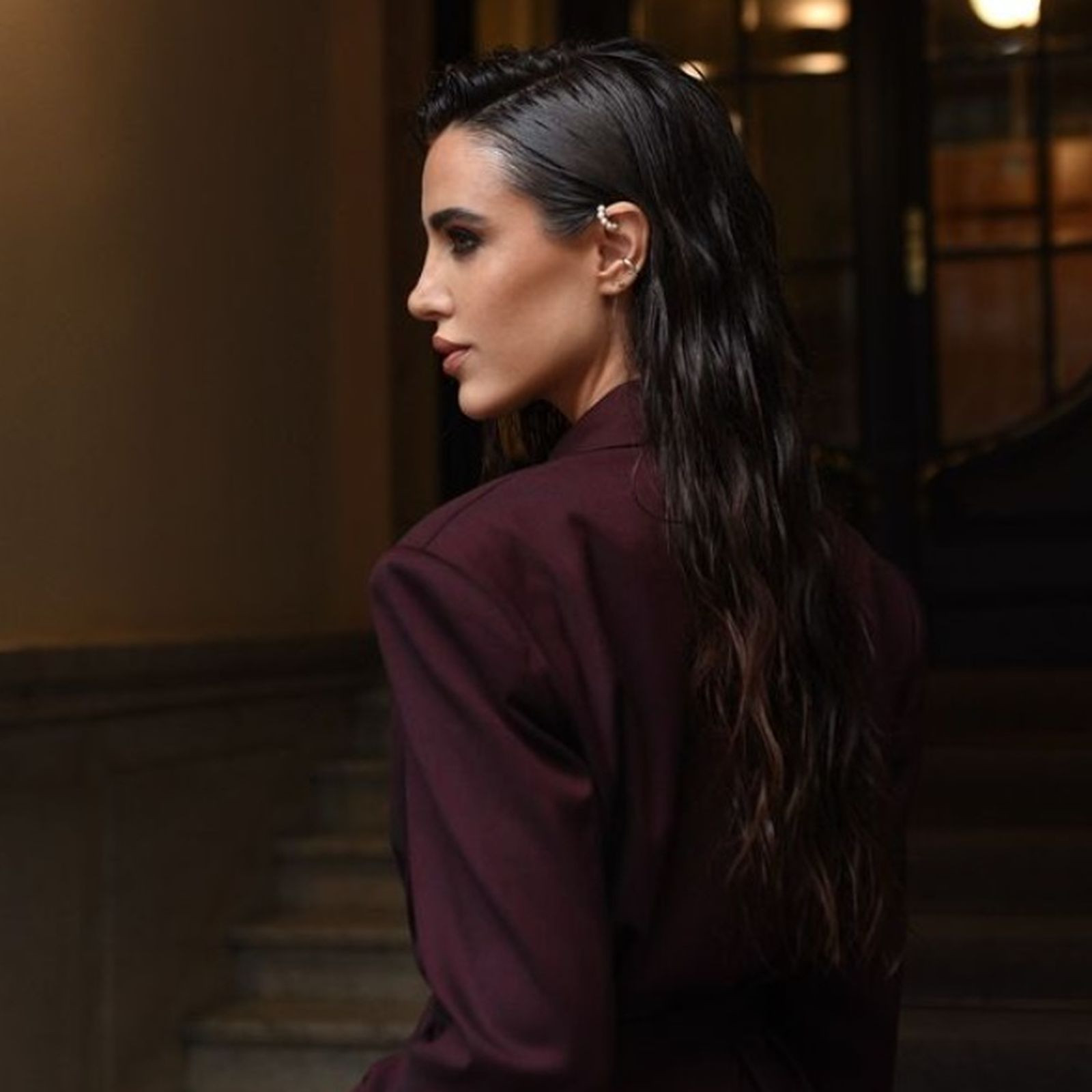 Modern Romance: Oversized Burgundy Blazer with Statement Ear Cuff Modern Romance: Oversized Burgundy Blazer with Statement Ear Cuff — Gothic Romantic Outfits 2027