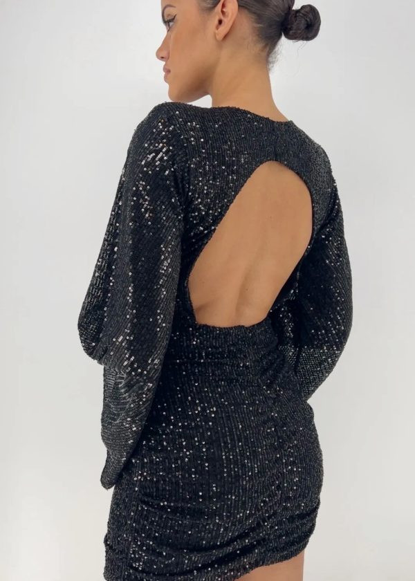 Black Sequin Mini Dress with Open Back Detail — Sequin Dresses 2027