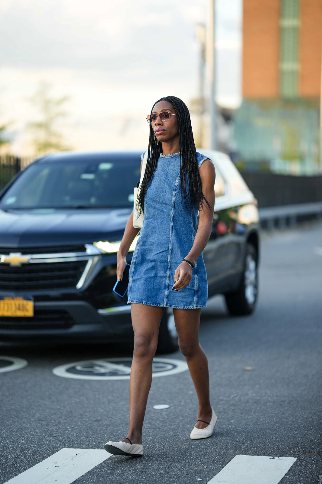 Sleeveless Light Wash Denim Mini with Ballet Flats Sleeveless Light Wash Denim Mini with Ballet Flats — Denim Dresses 2027