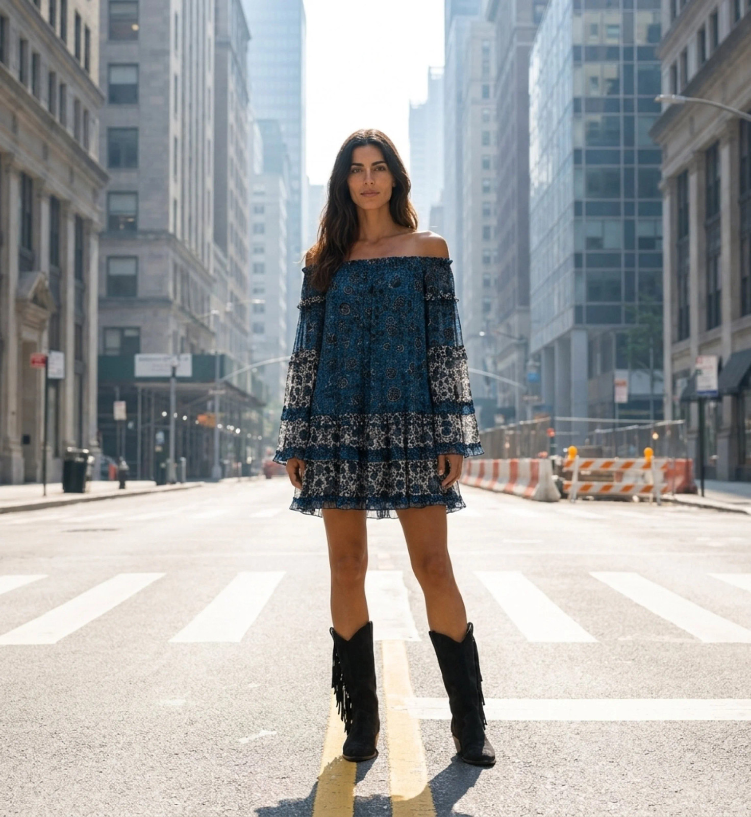 Blue and White Patterned Off-the-Shoulder Tiered Mini Dress Blue and White Patterned Off-the-Shoulder Tiered Mini Dress — Tiered Dresses 2027