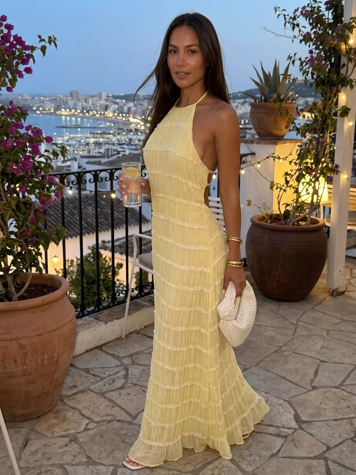 Pale Yellow Chiffon Halter Neck Tiered Dress Pale Yellow Chiffon Halter Neck Tiered Dress — Tiered Dresses 2027