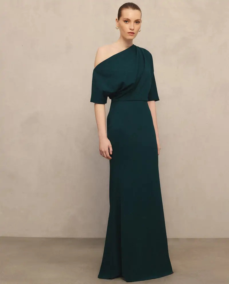 Deep Teal One-Shoulder Draped Dress for Formal Occasions Deep Teal One-Shoulder Draped Dress for Formal Occasions — Church Dresses 2027