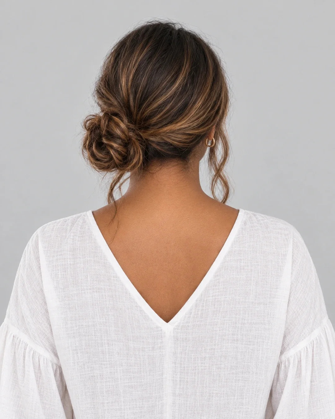 Messy Low Bun With Caramel Highlights Messy Low Bun With Caramel Highlights — Simple Hairstyles 2027