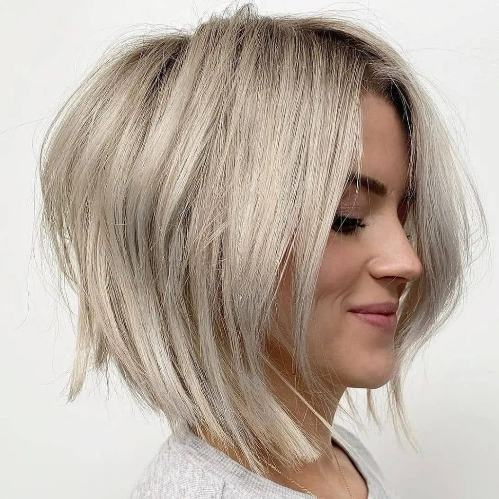 Ash Blonde Stacked Layer Blowout Bob Ash Blonde Stacked Layer Blowout Bob — Boyfriend Bob 2027