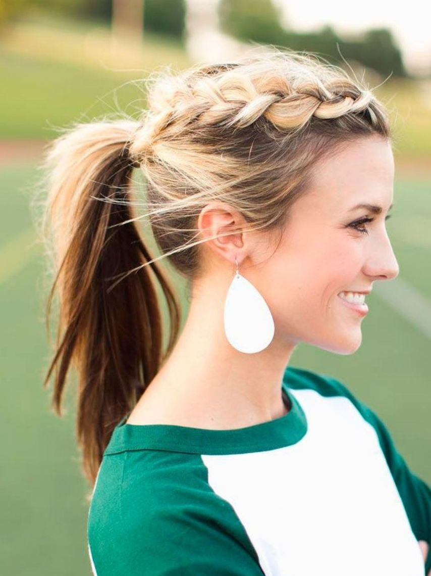Fine Blonde Braid Crown Ponytail Fine Blonde Braid Crown Ponytail — Running Hairstyles 2027