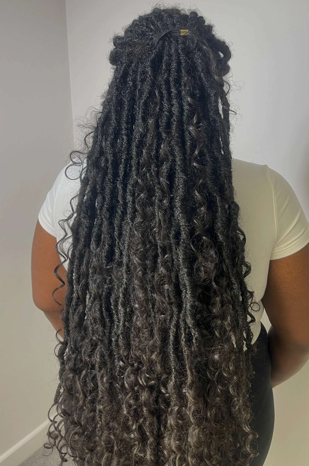 Back View Black Updo With Curly Ends Back View Black Updo With Curly Ends — Goddess Locs 2027