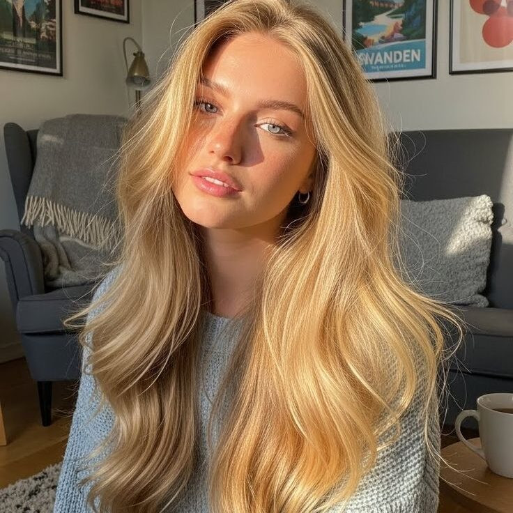 Bright Golden Blonde With Side Swept Bangs — Golden Blonde 2027