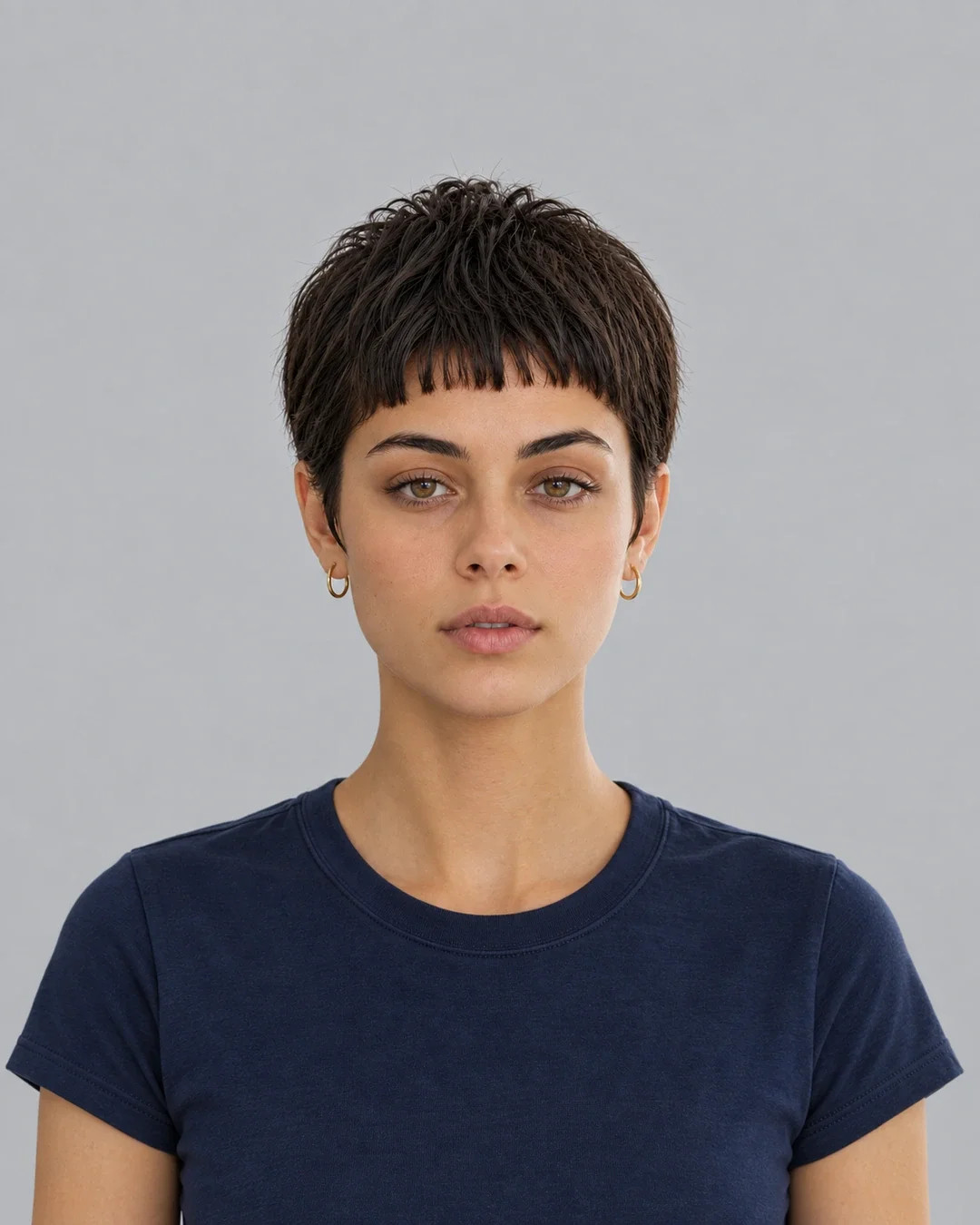 Textured Dark Brown Pixie With Sharp Baby Bangs Textured Dark Brown Pixie With Sharp Baby Bangs — Baby Bangs 2027