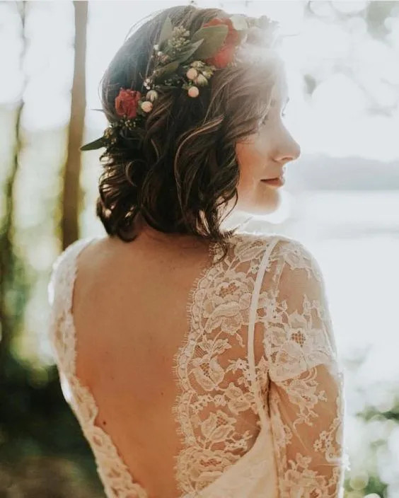 Dark Brown Bob With Floral Crown — Spring Wedding Hair 2027