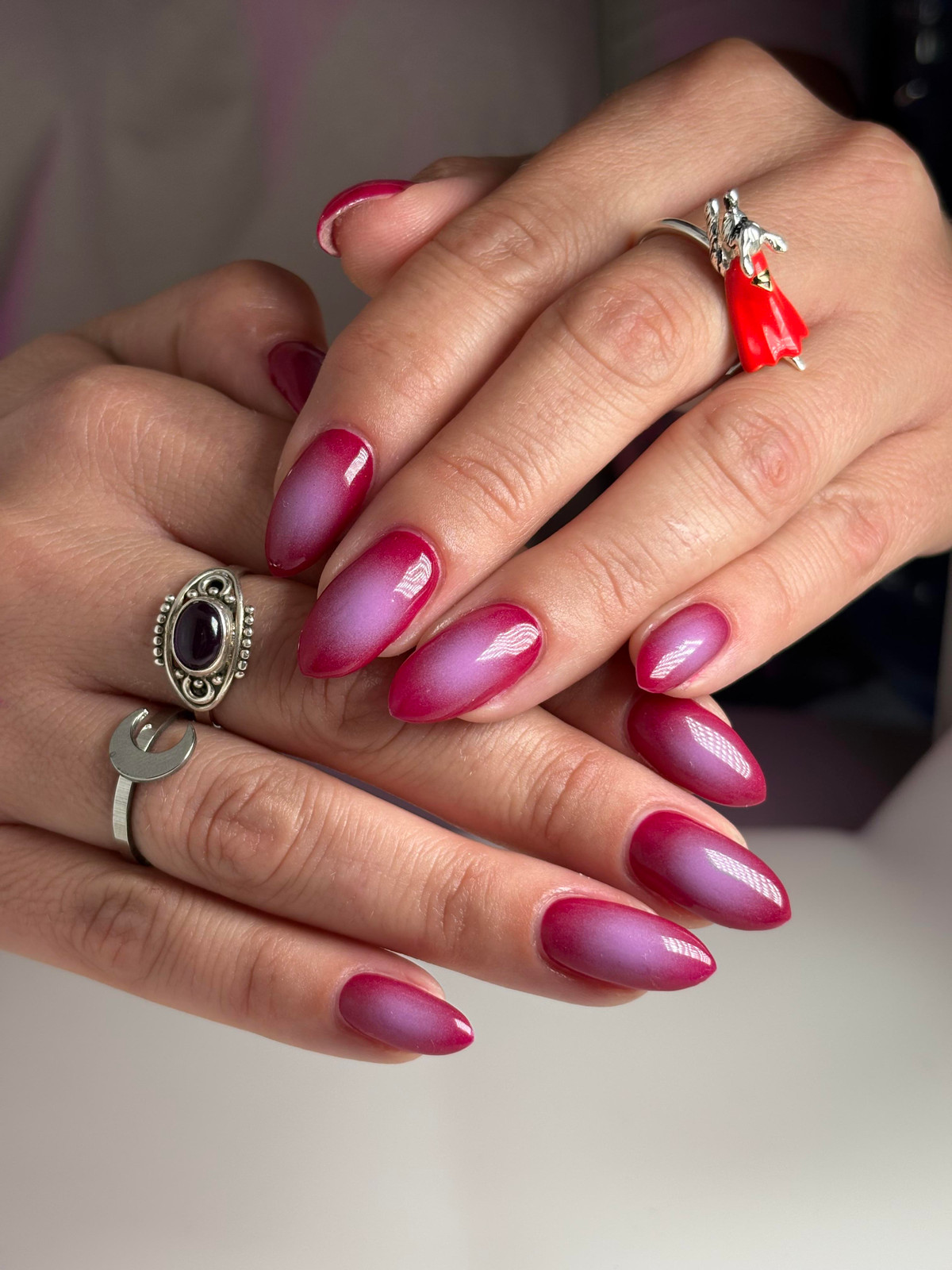 Rich Purple To Bright Pink Oval Nails — Aura Nails 2027