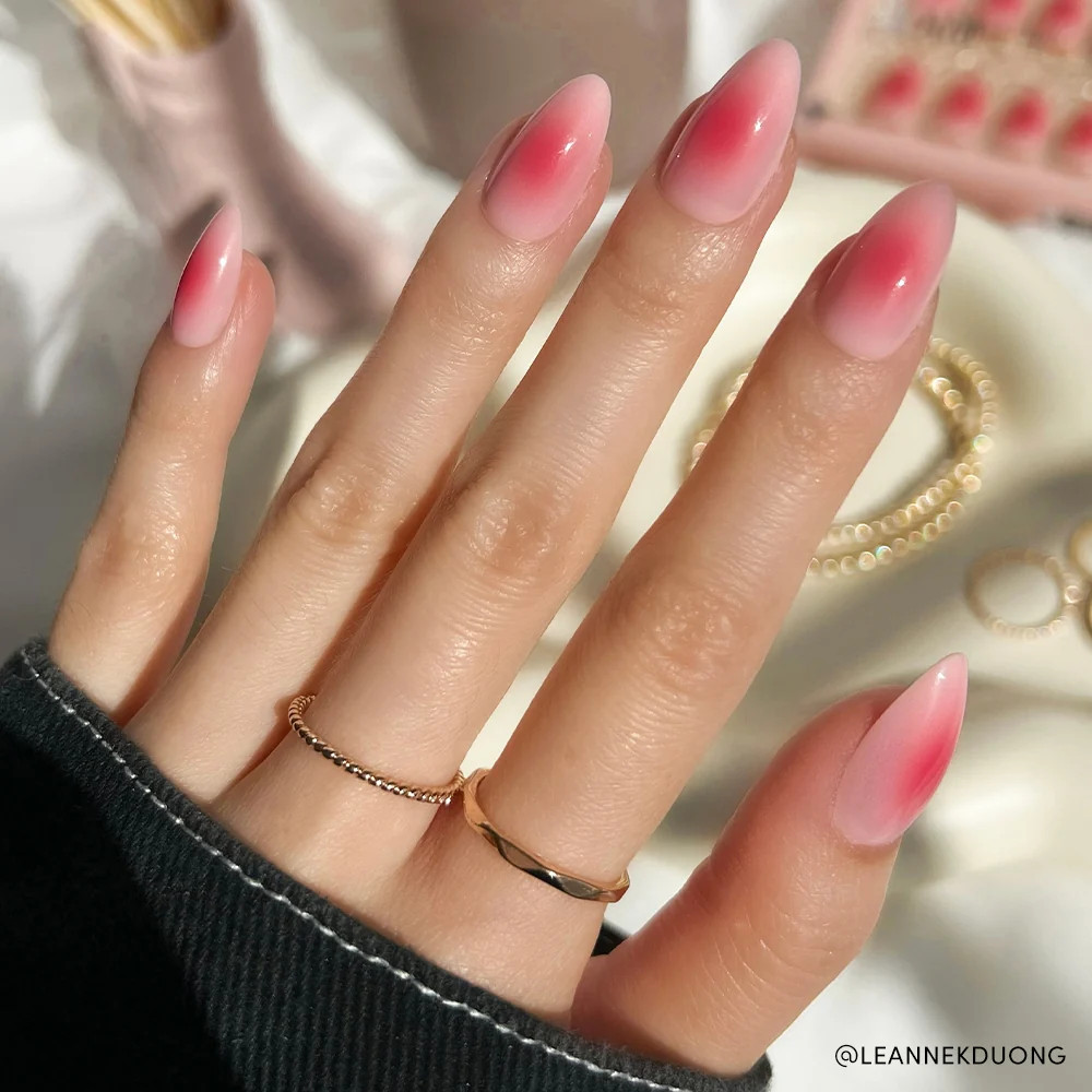 Hot Pink To Soft Purple Oval Nails — Aura Nails 2027