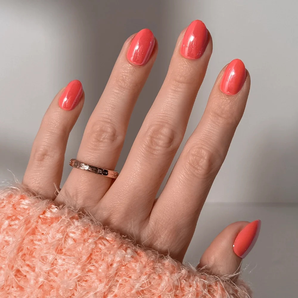 Vibrant Warm Coral Oval Nails — Coral Nails 2027