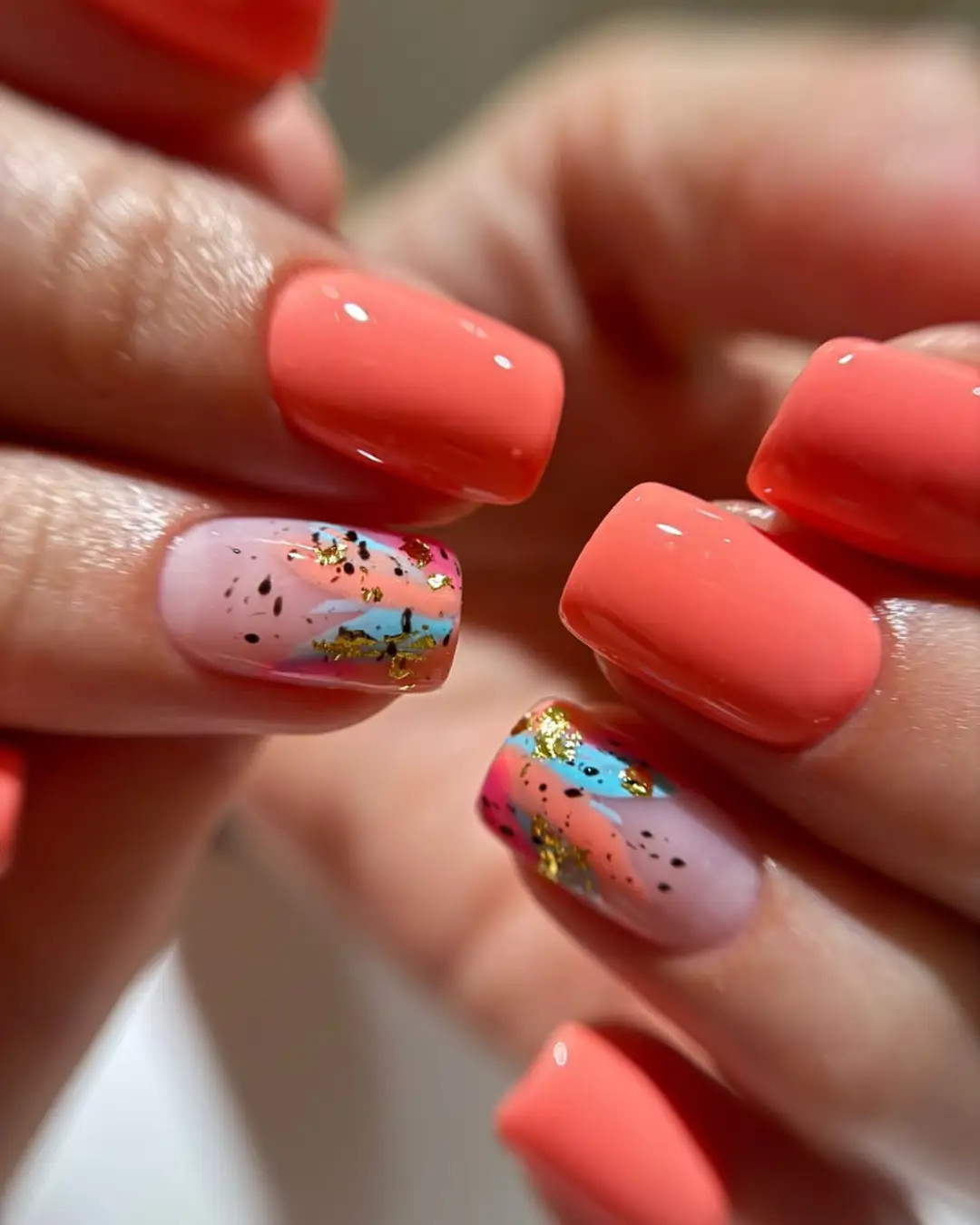 Visual Idea — Close-Up View Of Short Square Nails — Coral Nails 2027