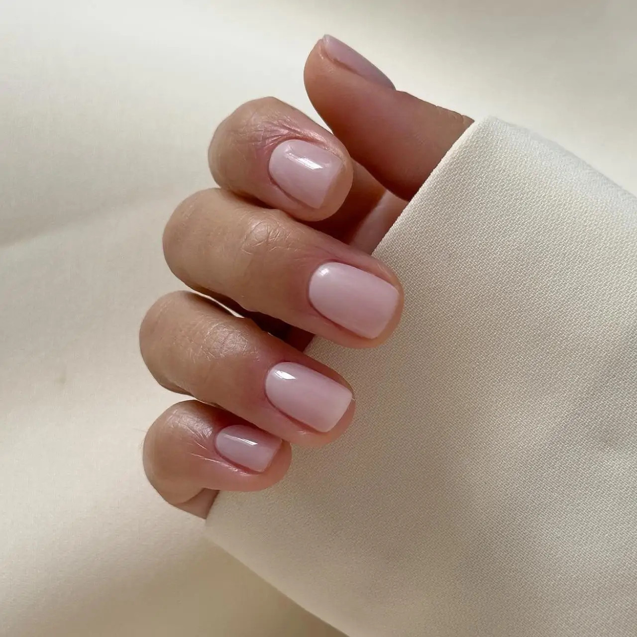 Glossy Immaculate Milky Pink Short Square Nails — Minimalist Nails 2027