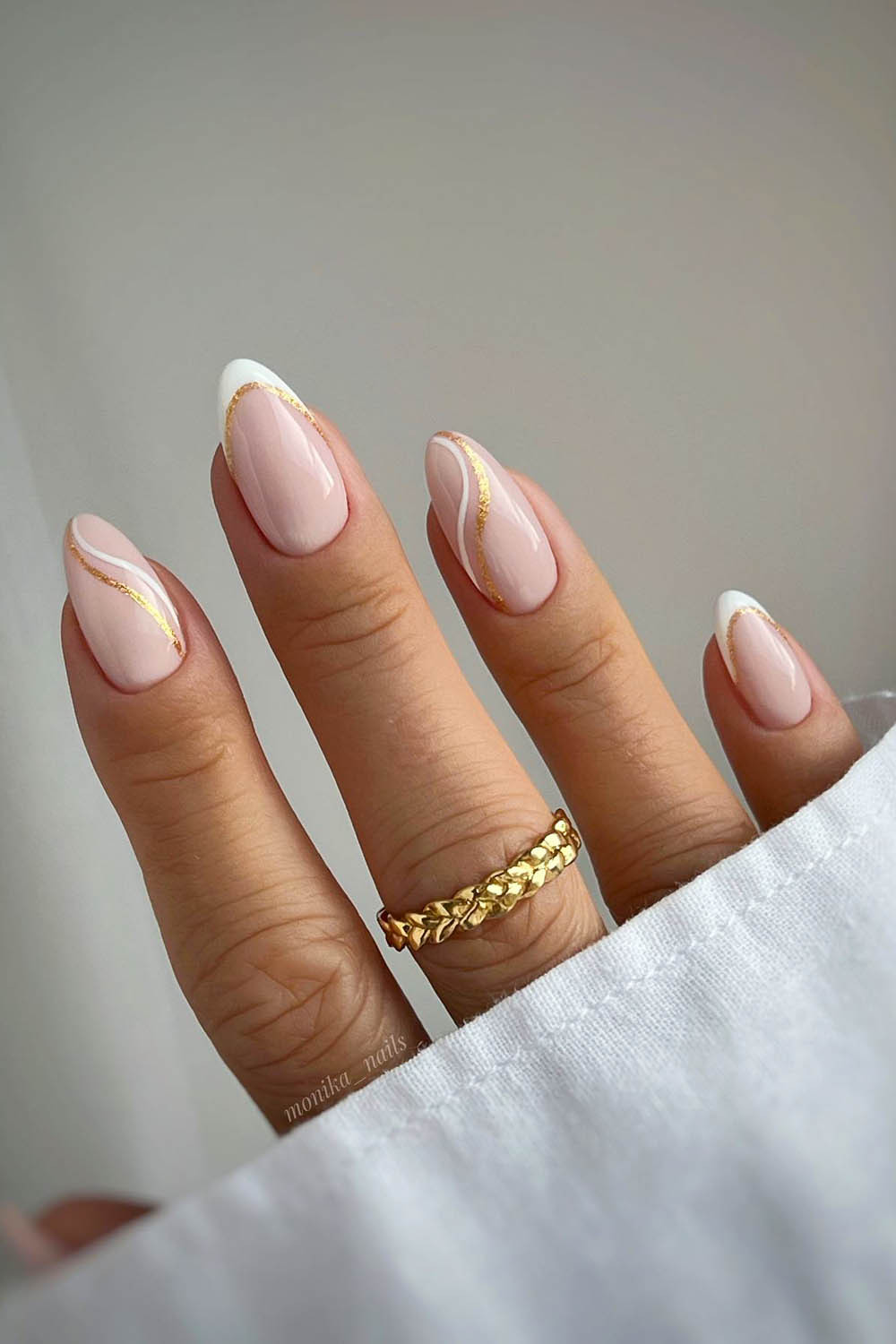 Gold Line French Almond Nails — Nails 2027 for Teens