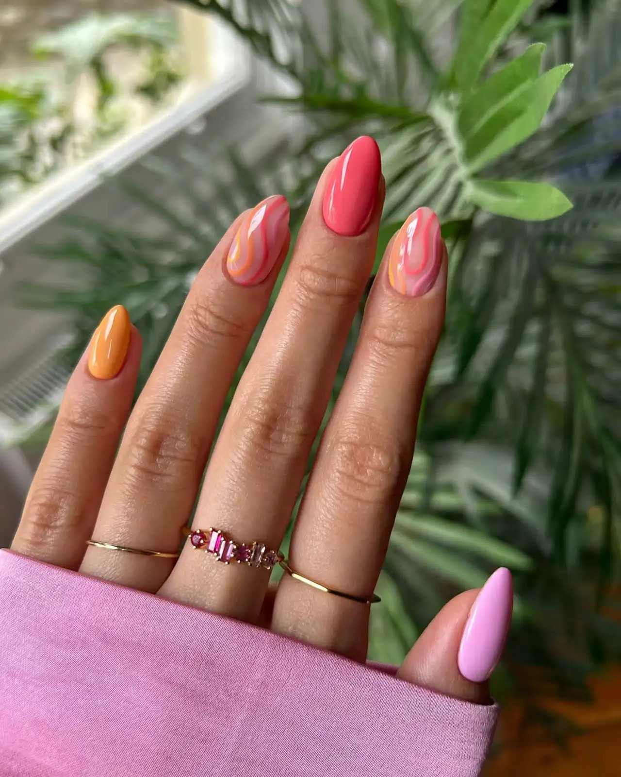 Abstract Swirls Coral Pink Orange Nails — Nails 2027 for Teens