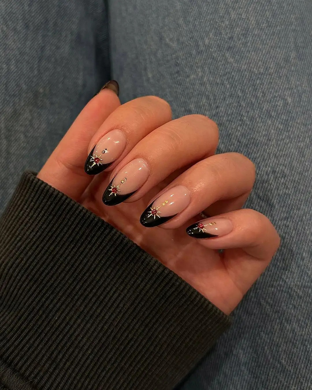 Nude Black French with Starburst Accents — Birthday Nails 2027