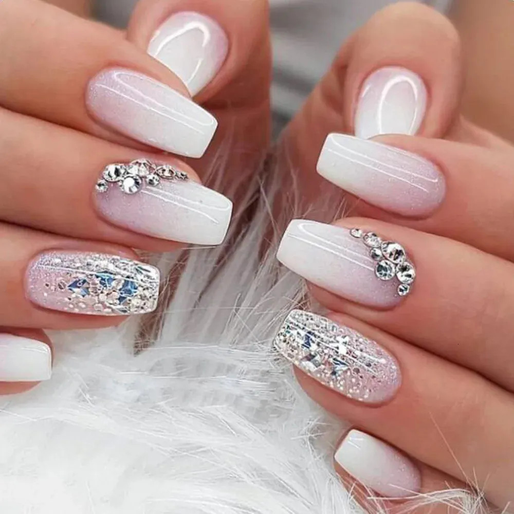 Glitter Rhinestone Gradient Coffin Nails Glitter Rhinestone Gradient Coffin Nails — Press On Nails 2027
