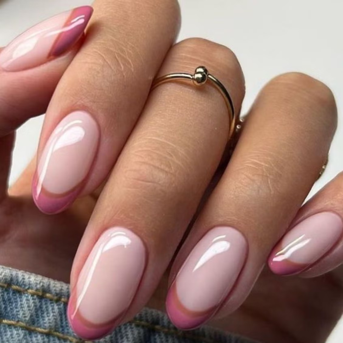 Double Pink French Tip Oval Nails Double Pink French Tip Oval Nails — Round Nails 2027
