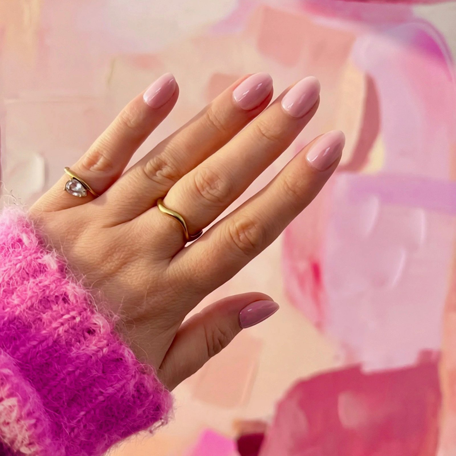 One Hand Vibrant Opaque Baby Pink Glossy Short Squares — Baby Pink Nails 2027