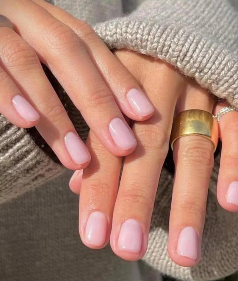 None Soft Opaque Baby Pink Glossy Short Squares — Baby Pink Nails 2027