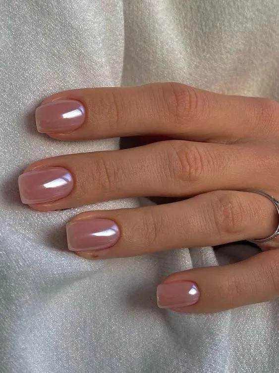 Light Pink Pearlescent Chrome Square Nails Light Pink Pearlescent Chrome Square Nails — Square Nails 2027
