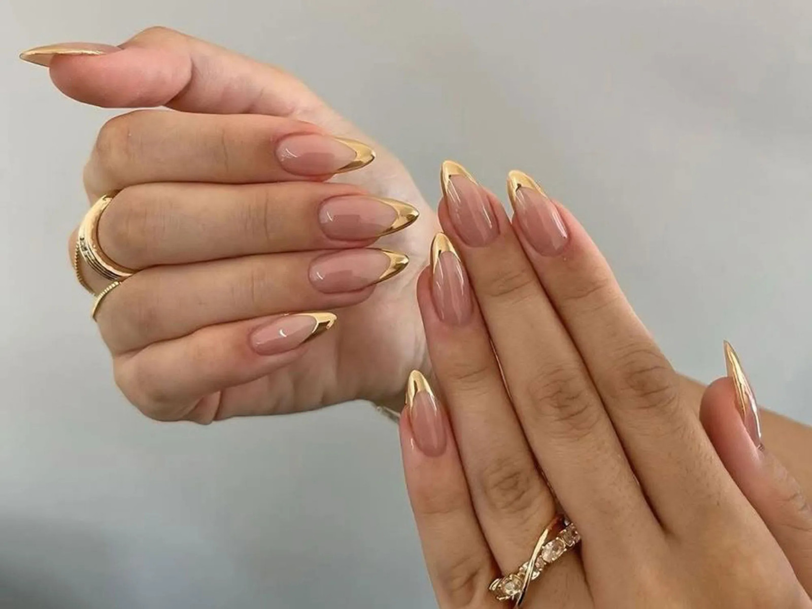 Nude Gold French Medium Almond Nails Nude Gold French Medium Almond Nails — Gold Nails 2027