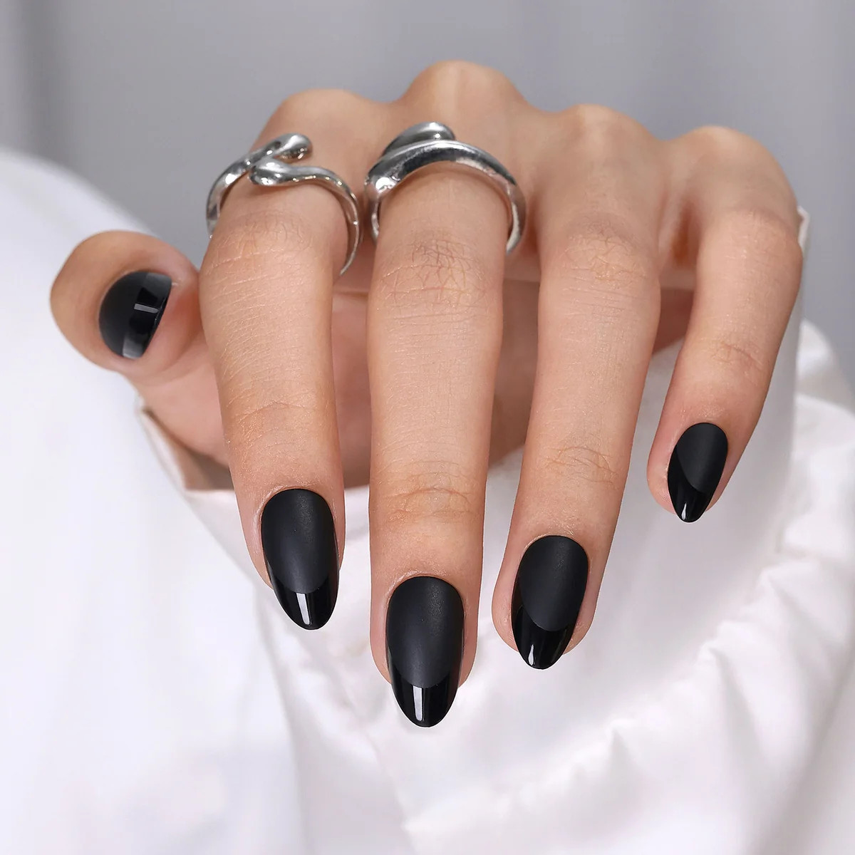 Glossy French Tip On Matte Black Visual Idea Glossy French Tip On Matte Black Visual Idea — Black Nails 2027