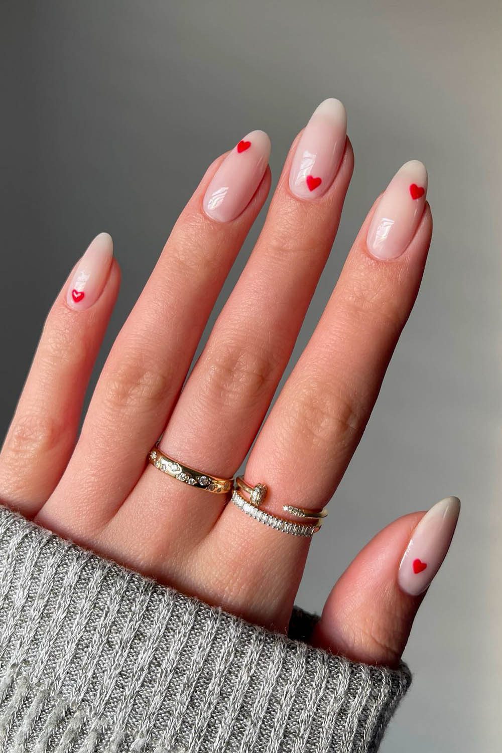 Small Red Hearts Sheer Nude Almond Small Red Hearts Sheer Nude Almond — Heart Nails 2027