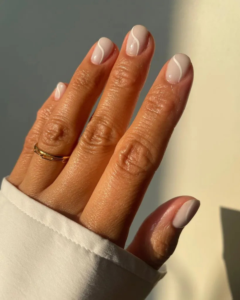 Sheer Nude with White Wavy Lines Sheer Nude with White Wavy Lines — Beige Nails 2027