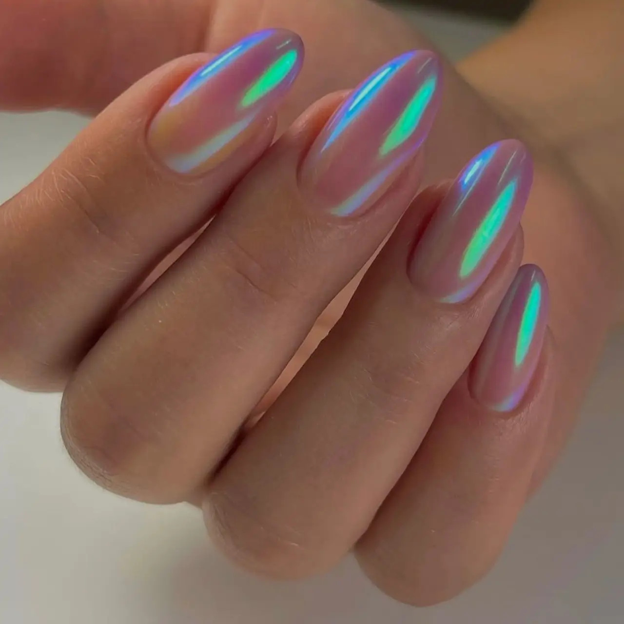 Pink Green Blue Chrome Almonds — Pink Chrome Nails 2027
