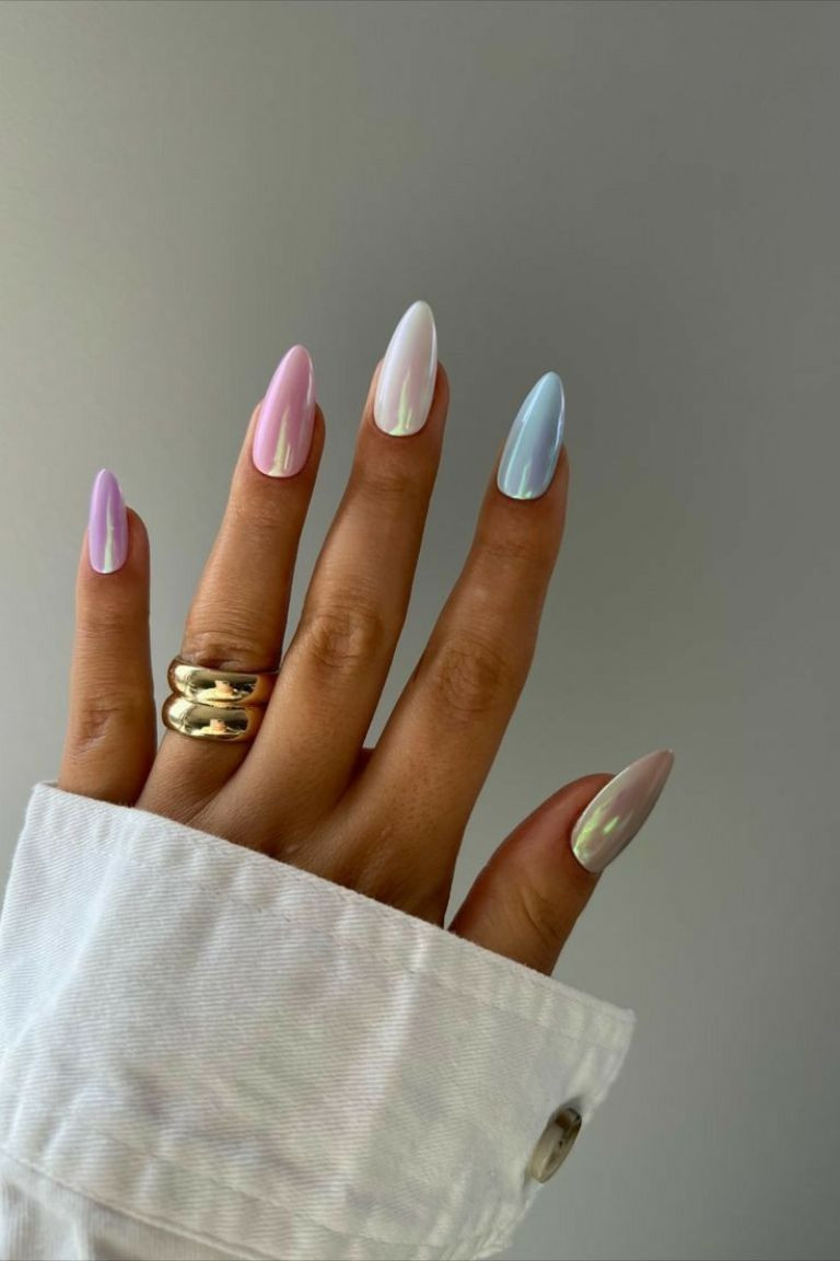 Iridescent Pastel Shift Medium Almond Nails — Nail Shapes 2027
