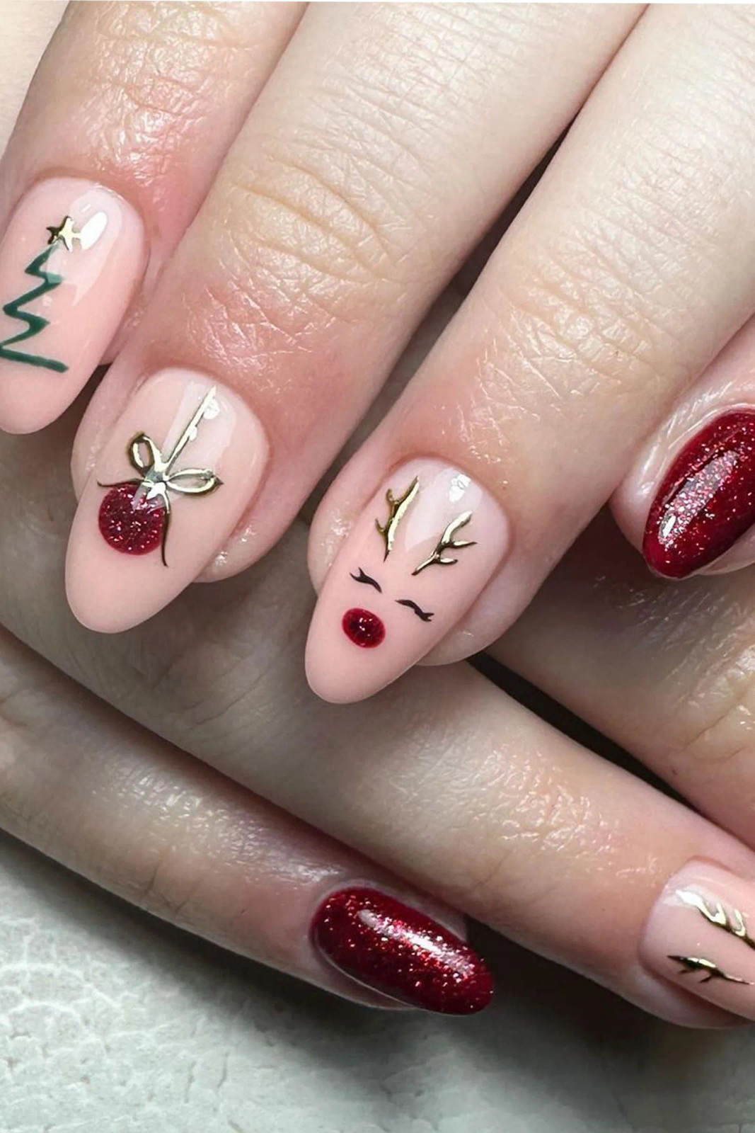 Pale Pink Christmas Tree Reindeer Nails Pale Pink Christmas Tree Reindeer Nails — Christmas Tree Nails 2026