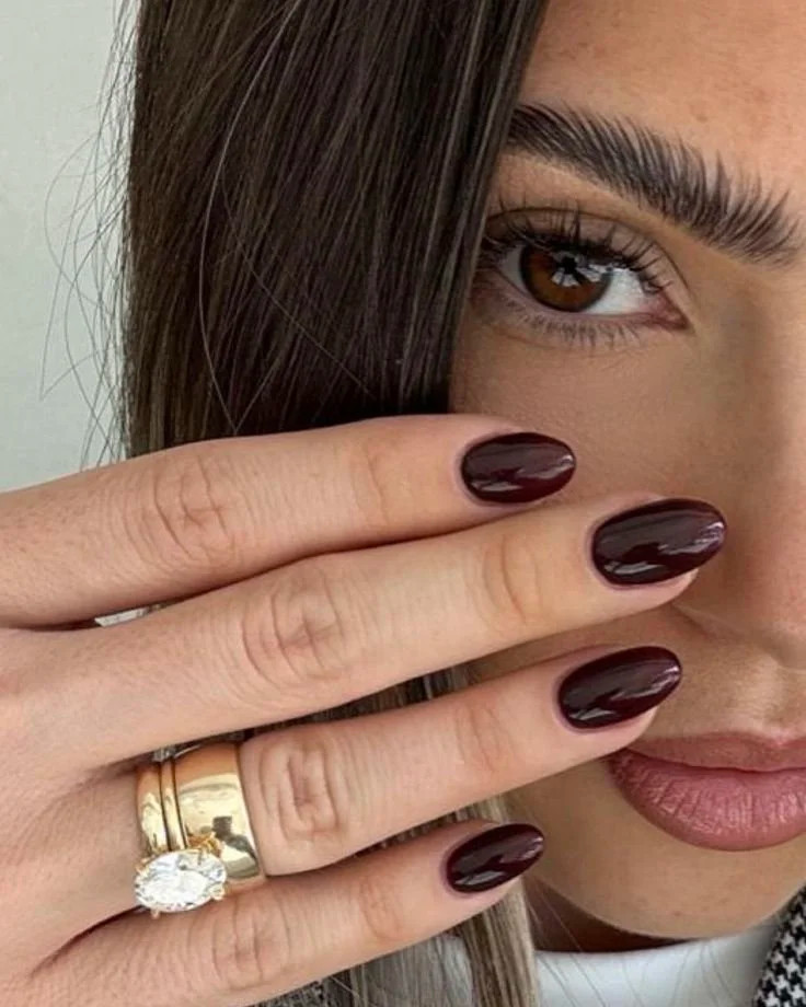Deep Berry Red Short Oval Nails Deep Berry Red Short Oval Nails — Mom Nails 2027