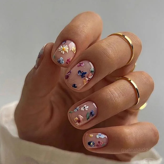 3D Floral Applique Short Square Nails 3D Floral Applique Short Square Nails — Spring Nail Colors 2027