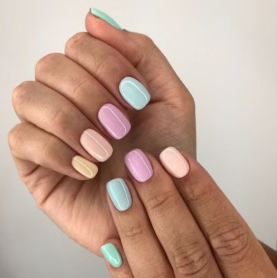 Mixed Pastel Shades Glossy Nails Mixed Pastel Shades Glossy Nails — Spring Nail Colors 2027