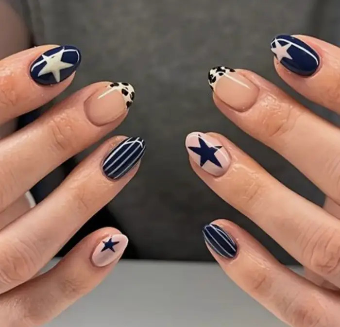 Visual Idea — Navy And White Stripes Concert Nails 2027
