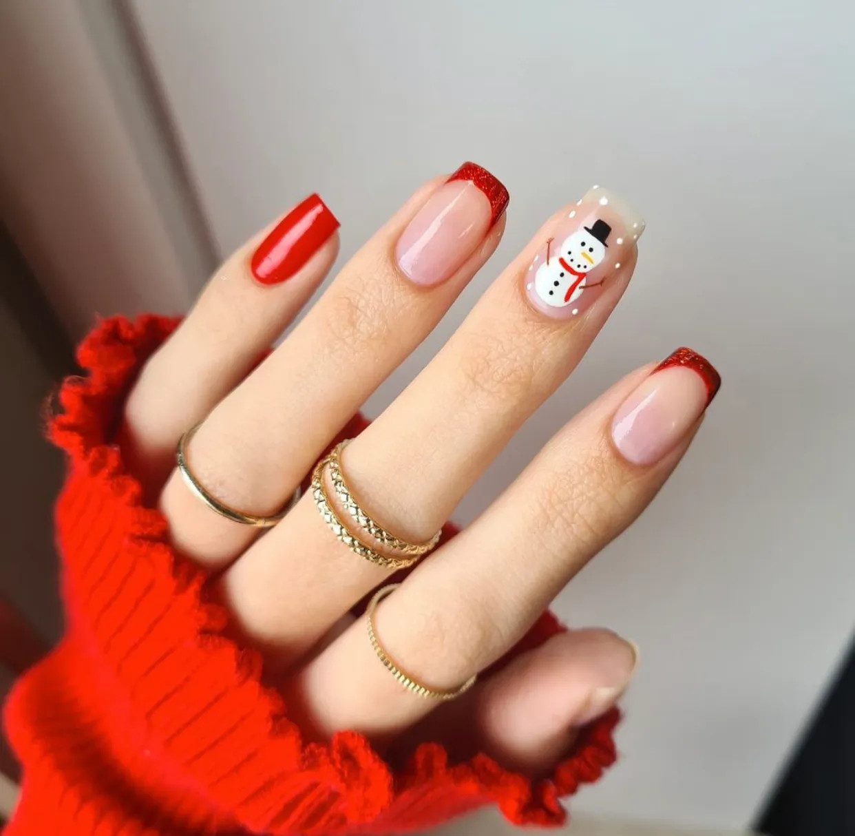 Medium Square Snowman French Glitter Medium Square Snowman French Glitter — Christmas Square Nails 2026