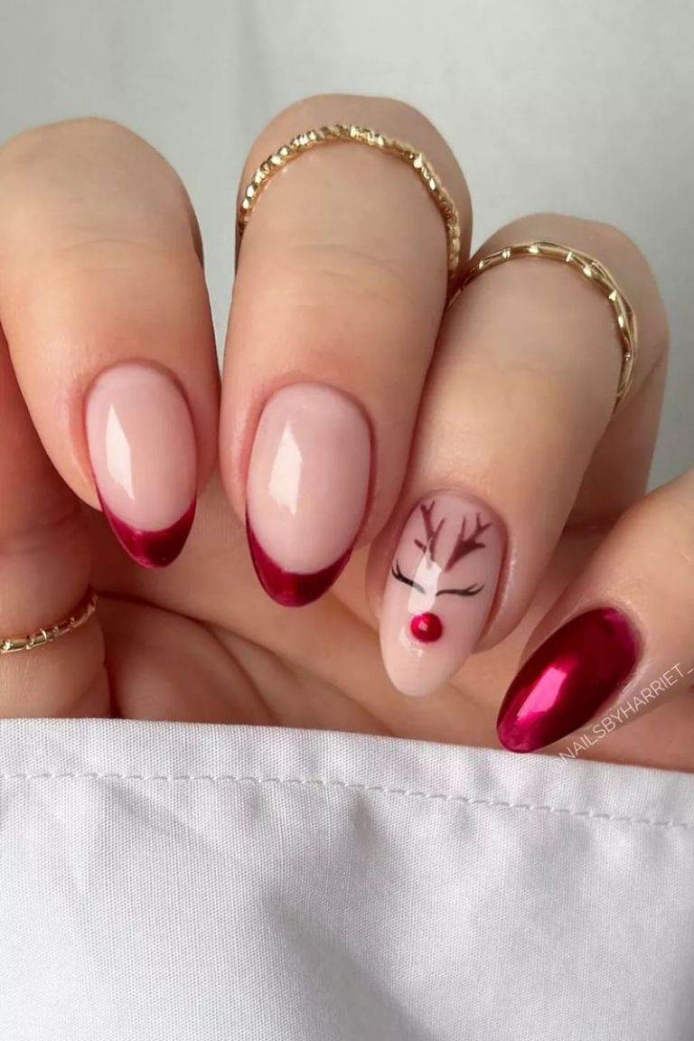 Deep Red Glitter with White Snowflake Coffin Nails Deep Red Glitter with White Snowflake Coffin Nails — Glitter Christmas Nails 2026