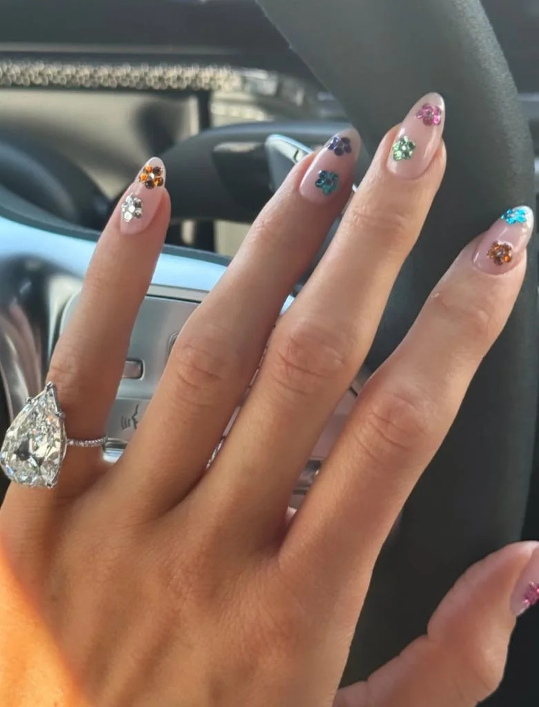 Pink Base Floral & Rhinestone Charms Pink Base Floral & Rhinestone Charms — Coachella Nails 2027