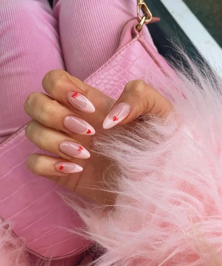 Medium Stiletto Delicate Hearts Medium Stiletto Delicate Hearts — Valentines French Tip Nails 2027