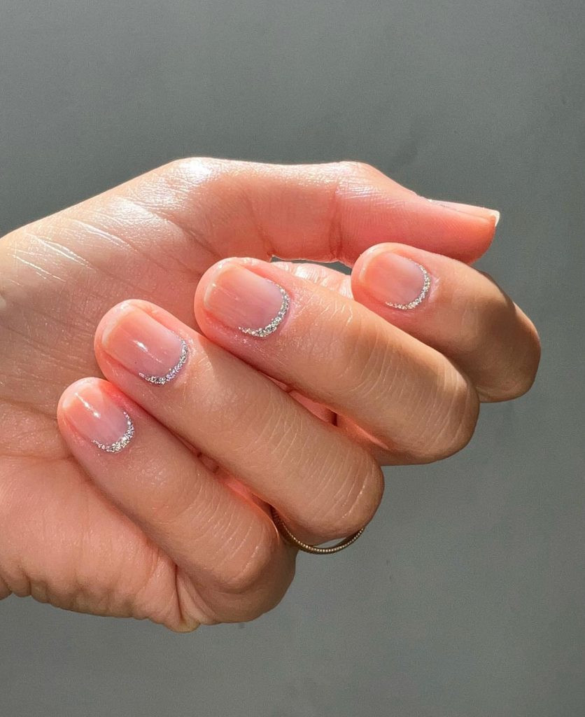 Sheer Nude Pink Silver Crescent Nails Sheer Nude Pink Silver Crescent Nails — Bridesmaid Nails Pink 2027