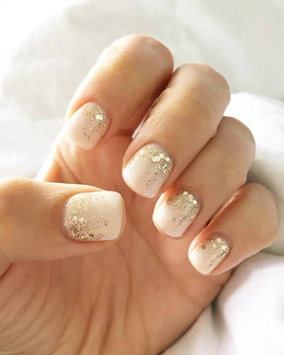 Milky Pink Square Nails with Gold Flecks Milky Pink Square Nails with Gold Flecks — Bridesmaid Nails Pink 2027