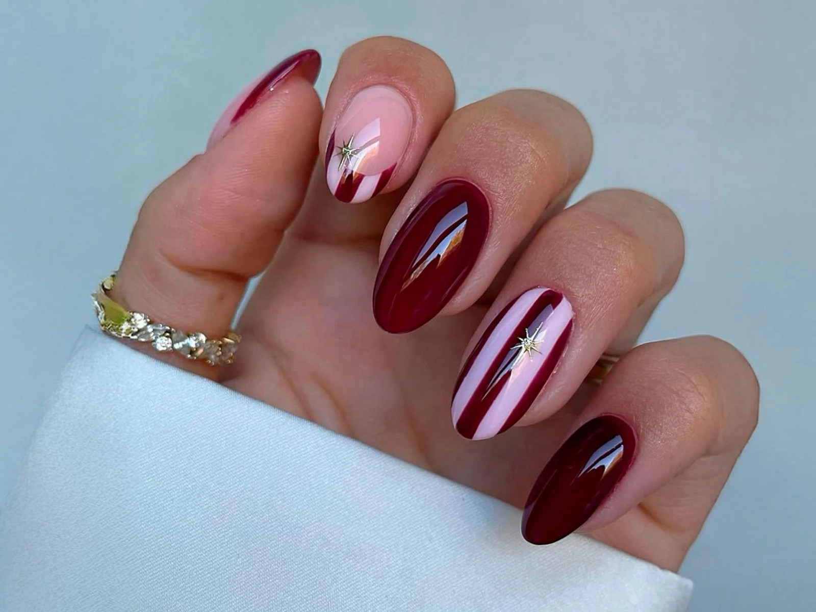 Visual Idea — Some Nails Are Solid Deep Burgundy Visual Idea — Some Nails Are Solid Deep Burgundy — Burgundy Christmas Nails 2026