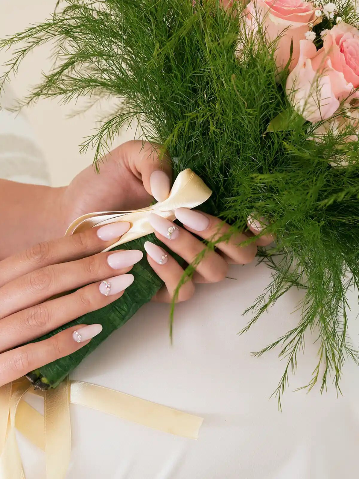 Pale Pink French with Rhinestone Accents Pale Pink French with Rhinestone Accents — Glitter Wedding Nails 2027